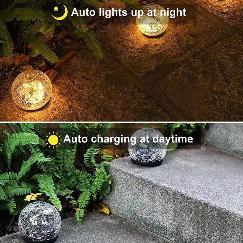 Solar-Powered Textured Globe Stake Light 6 Inch Waterproof LED Pathway Garden Yard Decoration Automatic Dusk Dawn Sensor Ambient Glow Landsc