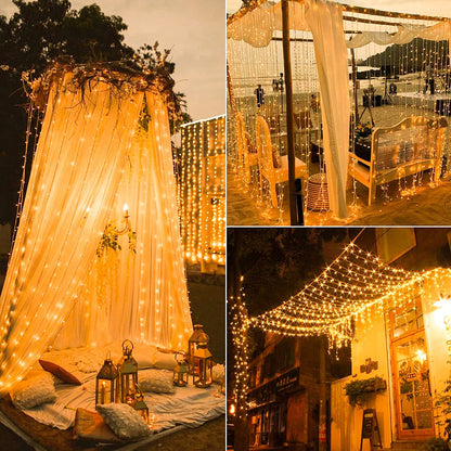 300-LED Waterproof Hanging String Lights Solar-Powered Backdrop for Patio Wedding Party Garden Fence Decor 7 ft x 10 ft Panel