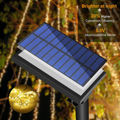 Solar-Powered LED Curtain Light 300 Bulb Waterproof Outdoor String for Patio Backyard Pergola Fence Wedding Party Decor Cascading Warm Glow