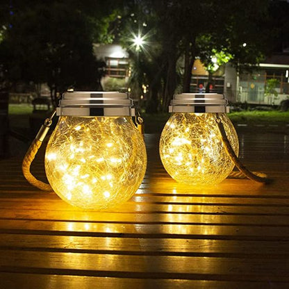 Outdoor Crackled Glass Solar Lantern with Auto Dusk Sensor & LED Light for Garden, Patio, Pathway & Porch Decor