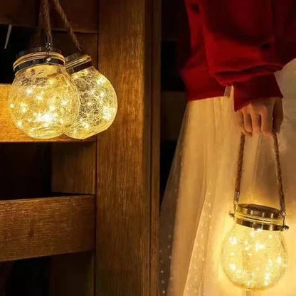 Outdoor Crackled Glass Solar Lantern with Auto Dusk Sensor & LED Light for Garden, Patio, Pathway & Porch Decor