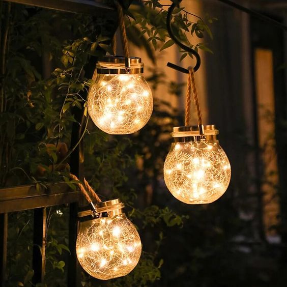 Outdoor Crackled Glass Solar Lantern with Auto Dusk Sensor & LED Light for Garden, Patio, Pathway & Porch Decor