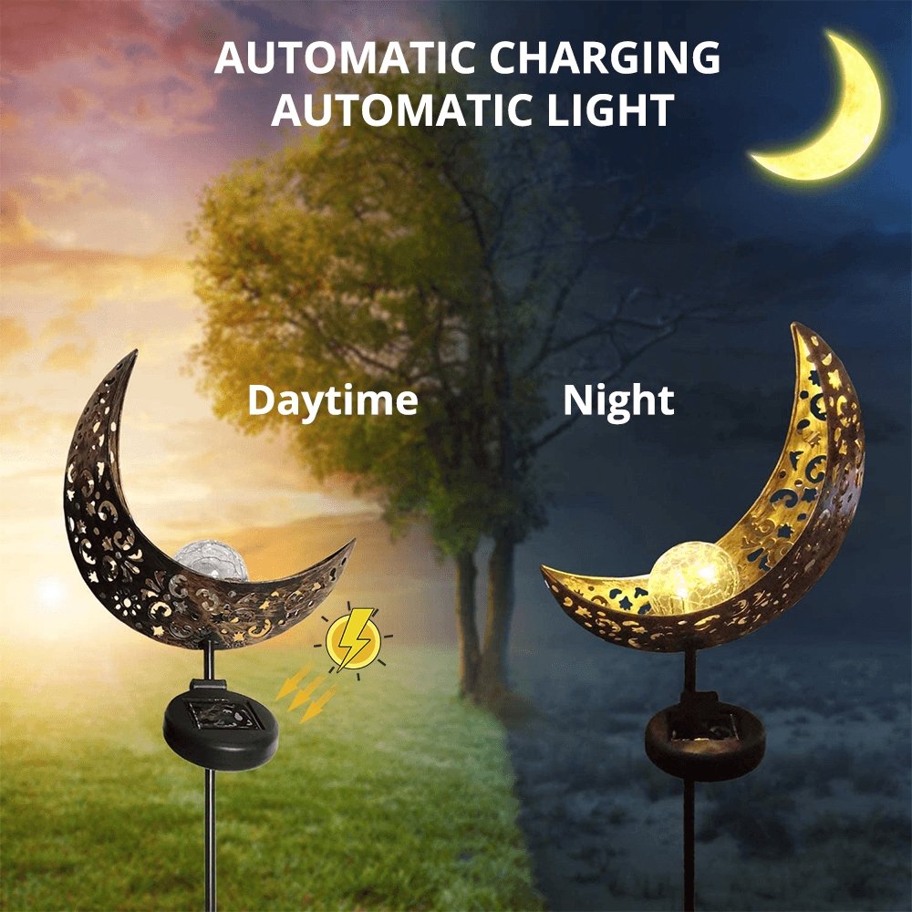 Crescent Stake Light Solar-Powered Pathway Marker Metal & Glass Garden Decor for Walkways Yards Outdoor Landscaping Automatic Dusk-to-Dawn