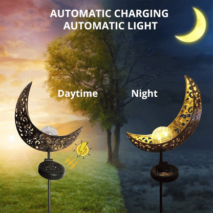 Crescent Stake Light Solar-Powered Pathway Marker Metal & Glass Garden Decor for Walkways Yards Outdoor Landscaping Automatic Dusk-to-Dawn