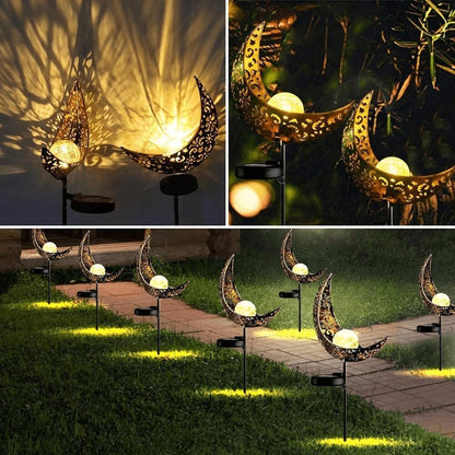 Crescent Stake Light Solar-Powered Pathway Marker Metal & Glass Garden Decor for Walkways Yards Outdoor Landscaping Automatic Dusk-to-Dawn