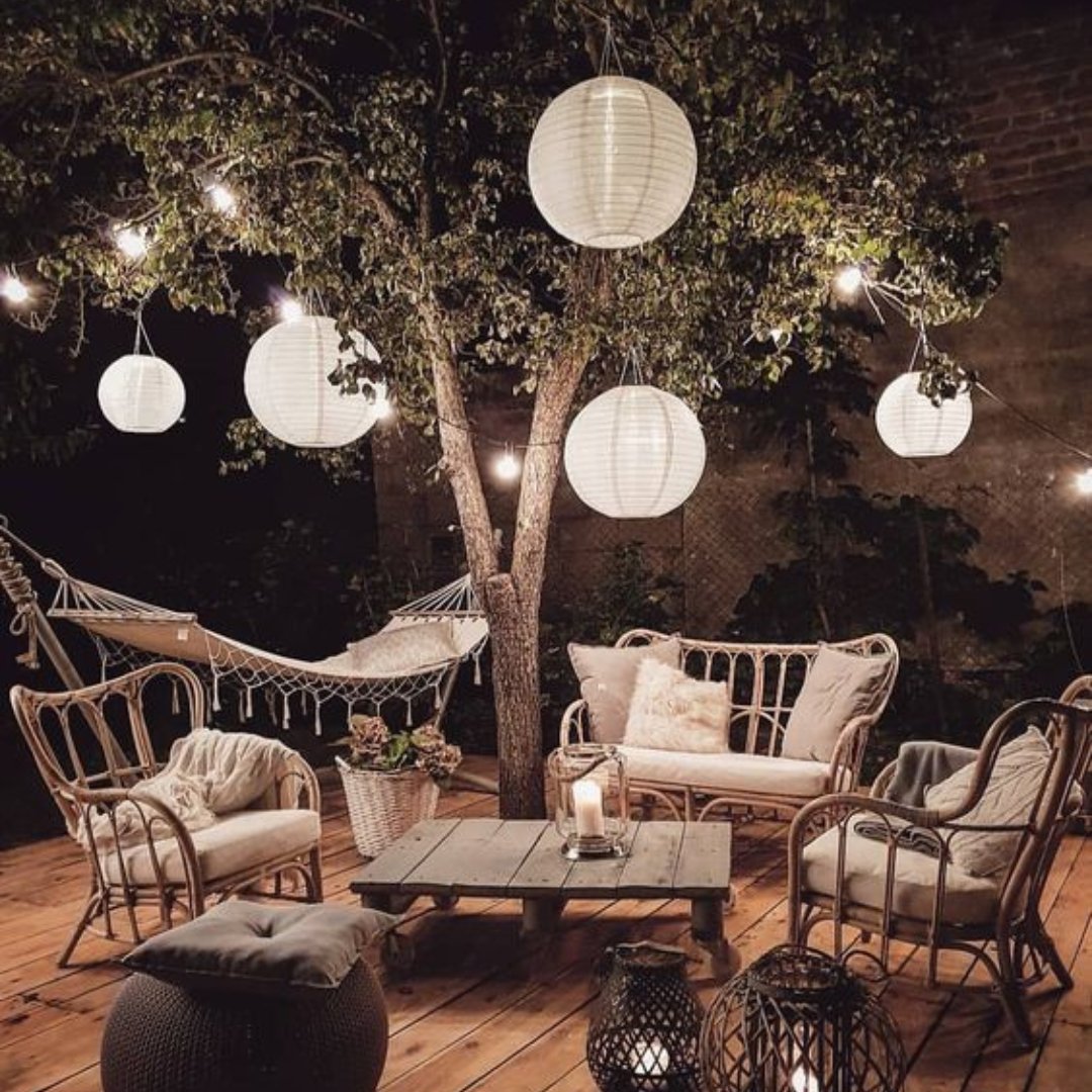 Globe lumineux LED pliable et résistant aux intempéries avec capteur crépusculaire pour terrasse, jardin et cour – Éclairage suspendu