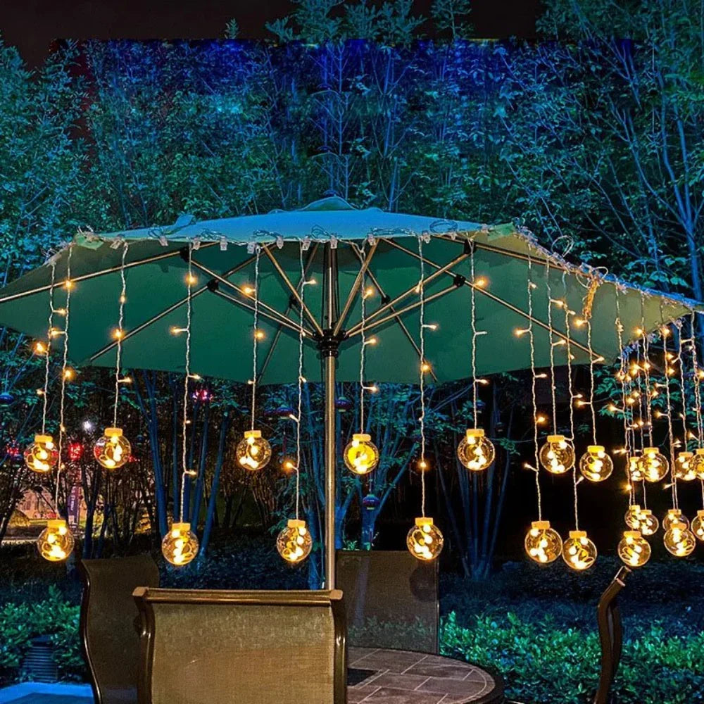 Solar-Powered LED String Lights 10 Feet Automatic Dusk-to-Dawn for Backyard Deck Porch Outdoor Entertaining Weatherproof Design