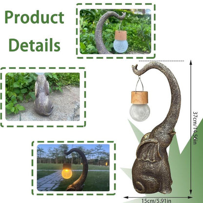Copper Elephant Garden Statue Solar Light for Patio, Lawn & Yard Decor | Weatherproof Outdoor Figurine Lamp with LED Warm White Glow