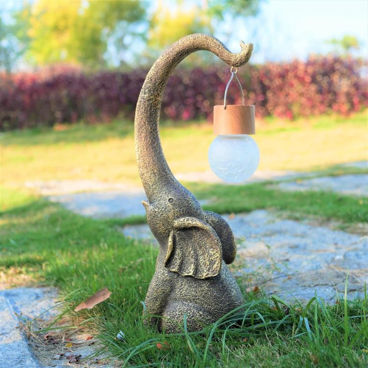 Copper Elephant Garden Statue Solar Light for Patio, Lawn & Yard Decor | Weatherproof Outdoor Figurine Lamp with LED Warm White Glow