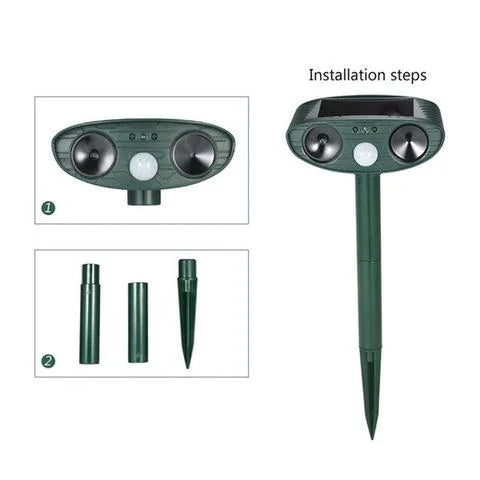 Motion-Activated Animal Deterrent with Solar Charging – Ultrasonic Pest Control for Yard & Garden Protection (4-Pack)