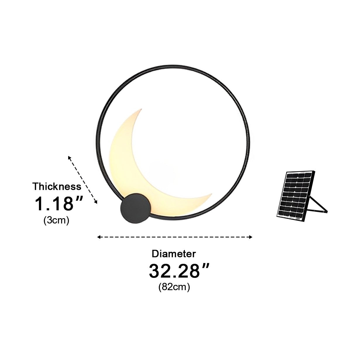 Crescent Moon LED Outdoor Sconce Black Stainless Steel Waterproof 14 in Round for Patio Entrance Garden Wall Solar Hardwired