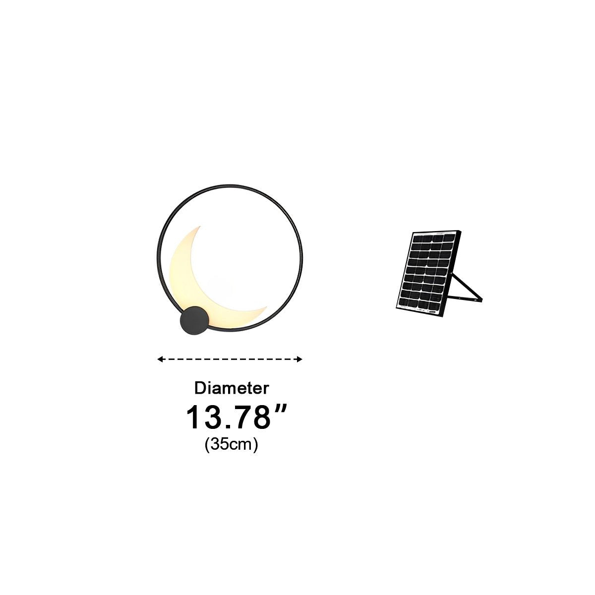 Crescent Moon LED Outdoor Sconce Black Stainless Steel Waterproof 14 in Round for Patio Entrance Garden Wall Solar Hardwired
