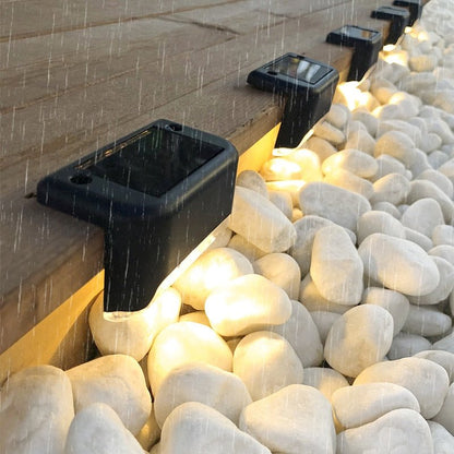 Outdoor Step Deck Lighting Fixture Solar Powered Weatherproof IP65 Auto Dusk Dawn Sensor Pathway Patio Porch Illumination for Stairs Garden