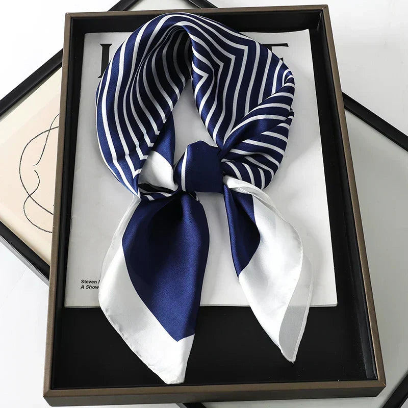 Plaid Silk Square Scarf 27.5 in Women's Neck Wrap Hair Band Accessory Spring Summer Multi-Wear Lightweight Fashion Kerchief