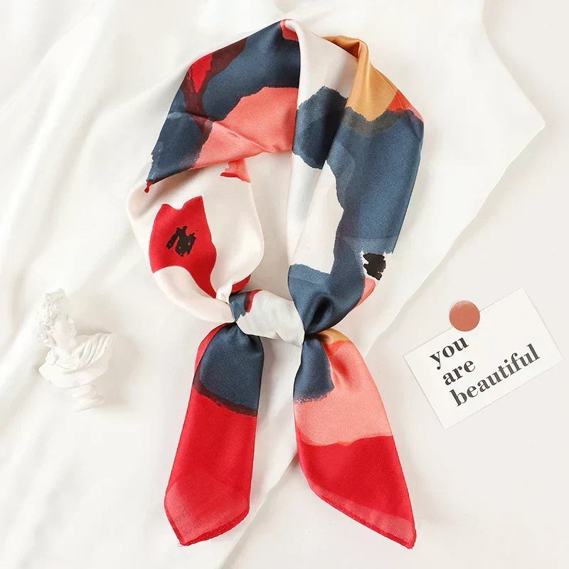 Plaid Silk Square Scarf 27.5 in Women's Neck Wrap Hair Band Accessory Spring Summer Multi-Wear Lightweight Fashion Kerchief