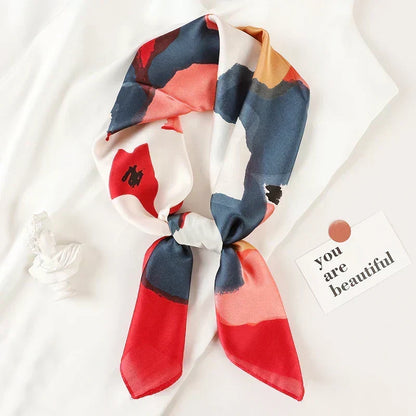 Plaid Silk Square Scarf 27.5 in Women's Neck Wrap Hair Band Accessory Spring Summer Multi-Wear Lightweight Fashion Kerchief