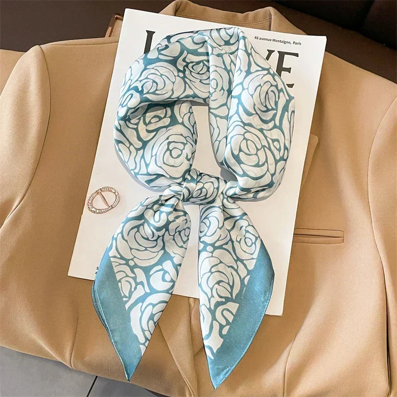 Plaid Silk Square Scarf 27.5 in Women's Neck Wrap Hair Band Accessory Spring Summer Multi-Wear Lightweight Fashion Kerchief
