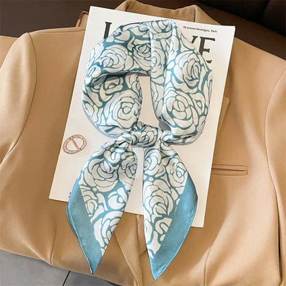 Plaid Silk Square Scarf 27.5 in Women's Neck Wrap Hair Band Accessory Spring Summer Multi-Wear Lightweight Fashion Kerchief