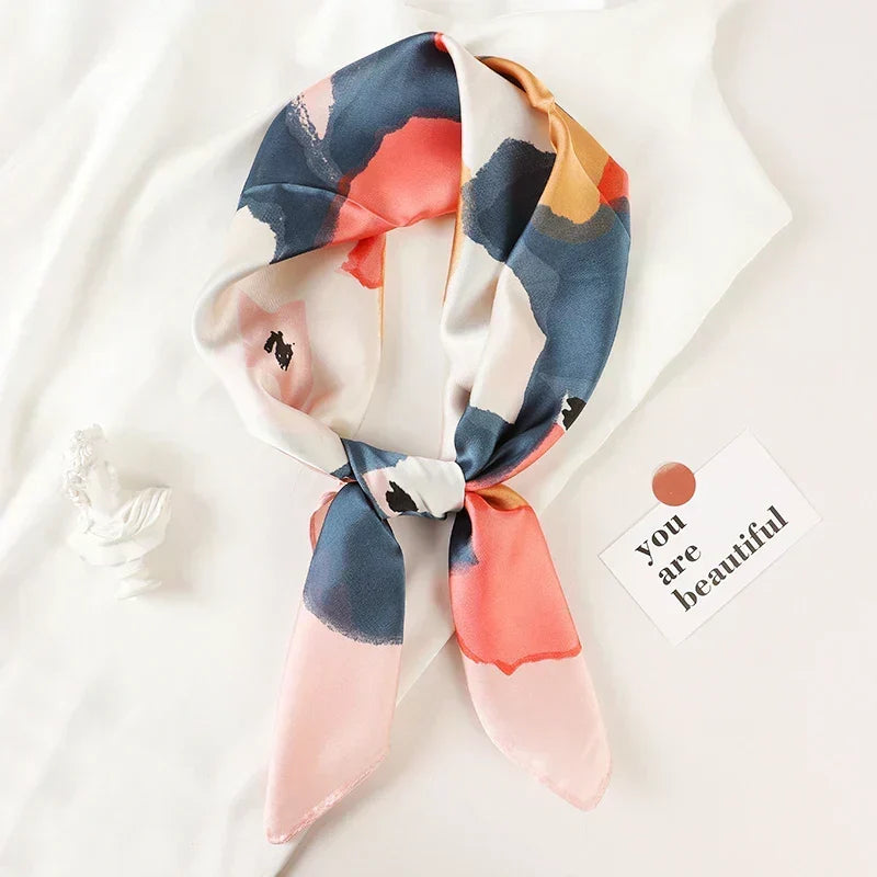 Plaid Silk Square Scarf 27.5 in Women's Neck Wrap Hair Band Accessory Spring Summer Multi-Wear Lightweight Fashion Kerchief