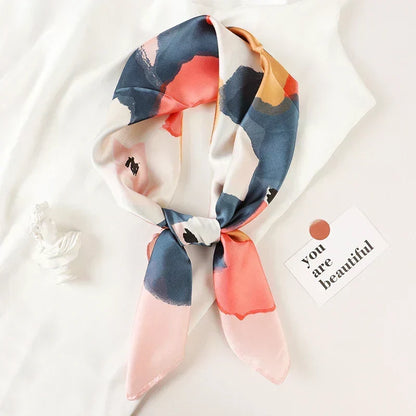 Plaid Silk Square Scarf 27.5 in Women's Neck Wrap Hair Band Accessory Spring Summer Multi-Wear Lightweight Fashion Kerchief