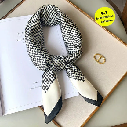 Plaid Silk Square Scarf 27.5 in Women's Neck Wrap Hair Band Accessory Spring Summer Multi-Wear Lightweight Fashion Kerchief