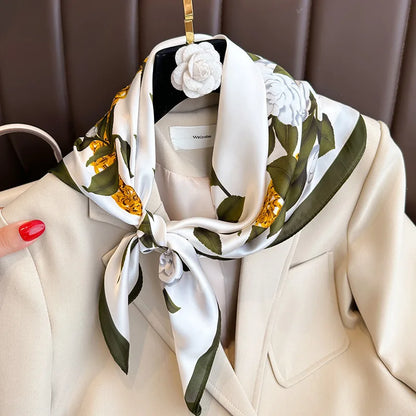 Plaid Silk Square Scarf 27.5 in Women's Neck Wrap Hair Band Accessory Spring Summer Multi-Wear Lightweight Fashion Kerchief