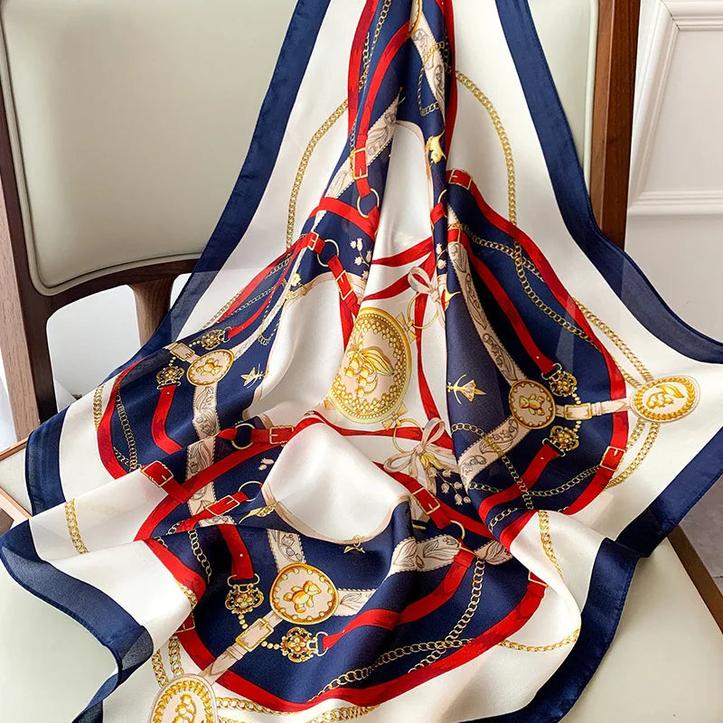 Plaid Silk Square Scarf 27.5 in Women's Neck Wrap Hair Band Accessory Spring Summer Multi-Wear Lightweight Fashion Kerchief