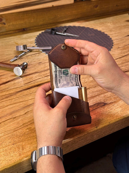 Bifold Leather Wallet with Integrated Pen Holder for Cards & Cash Storage