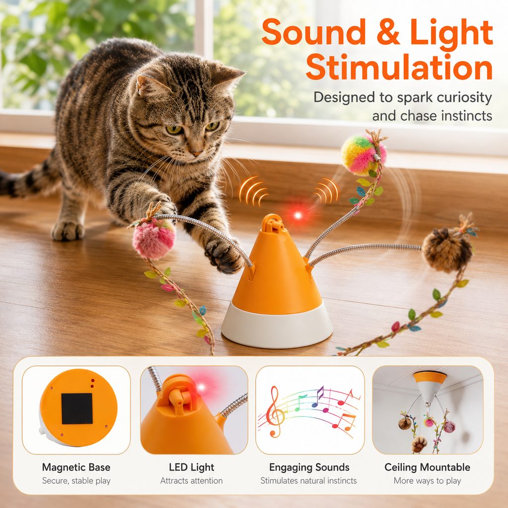 Ortekor MiaSpin 360 Magnetic Rotating Cat Teaser Toy for Indoor Cats - USB-C Hands-Free Play to Beat Boredom