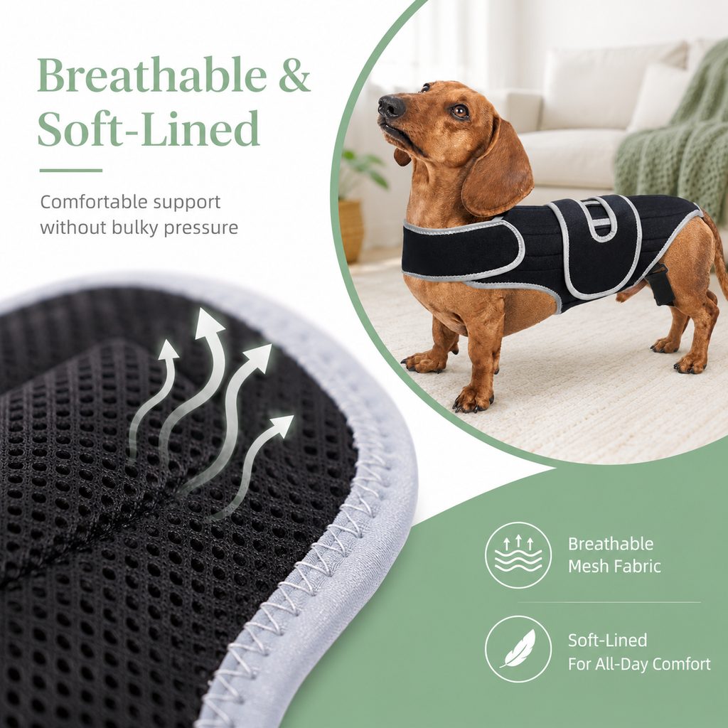 Ortekor SpineGuard Dog Back Support Vest for Dachshunds & Corgis - Adjustable Spinal Support Brace for Senior Dogs, Recovery Days & Gentle Walks