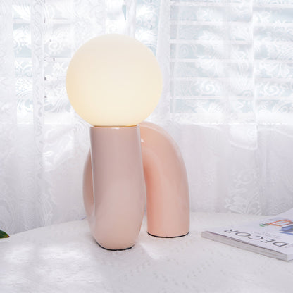 Twisted Glass Accent Lamp for Desk & Nightstand — 10 in Sculptural Design in Pink, Blue, White & Red — LED Glow for Bedroom, Living Room & O