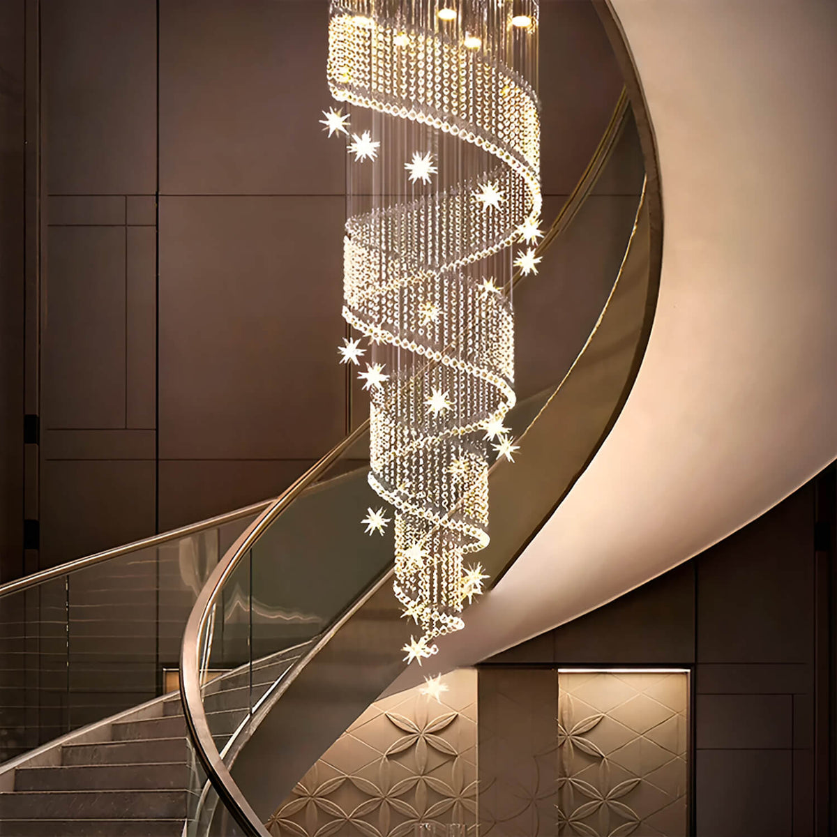 Cascading Crystal Chandelier for Staircase Chrome Finish Modern Raindrop Fixture Foyer Entryway Double-Height Ceiling GU10 LED Compatible