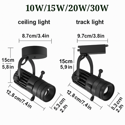 Projecteur LED sur rail dimmable avec angle de faisceau réglable pour cuisine, salle à manger et vitrine de magasin