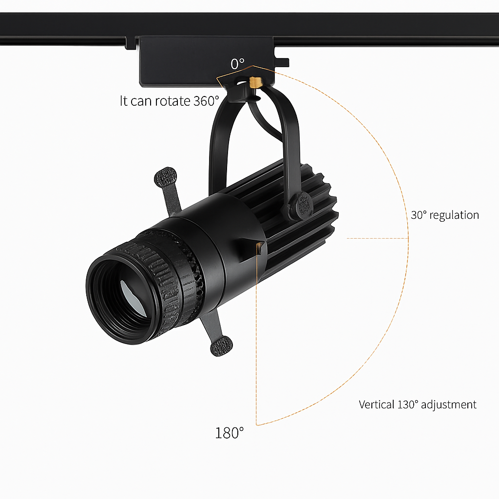 Projecteur LED sur rail dimmable avec angle de faisceau réglable pour cuisine, salle à manger et vitrine de magasin