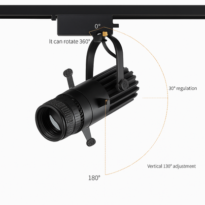 Projecteur LED sur rail dimmable avec angle de faisceau réglable pour cuisine, salle à manger et vitrine de magasin