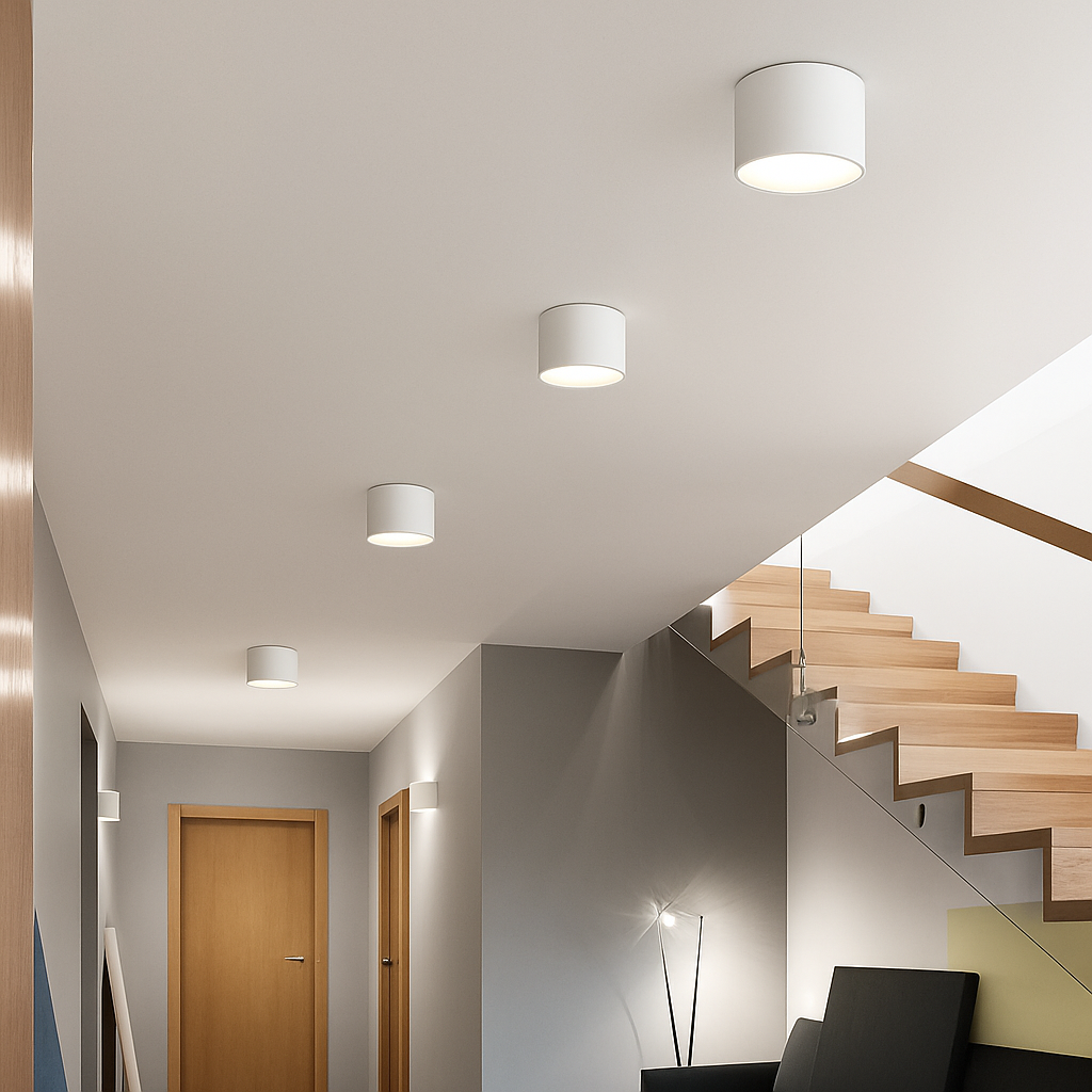 Spot LED apparent rond minimaliste pour plafond, luminaire compact encastré pour couloir, entrée, cuisine, chambre et salle de bain