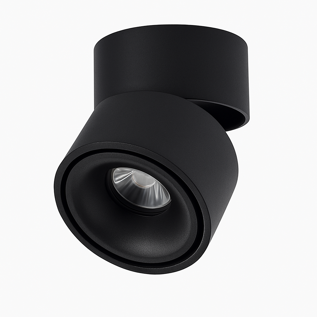 Spot LED de plafond orientable, montage en saillie rond – Intensité variable, finition dépolie, usage polyvalent