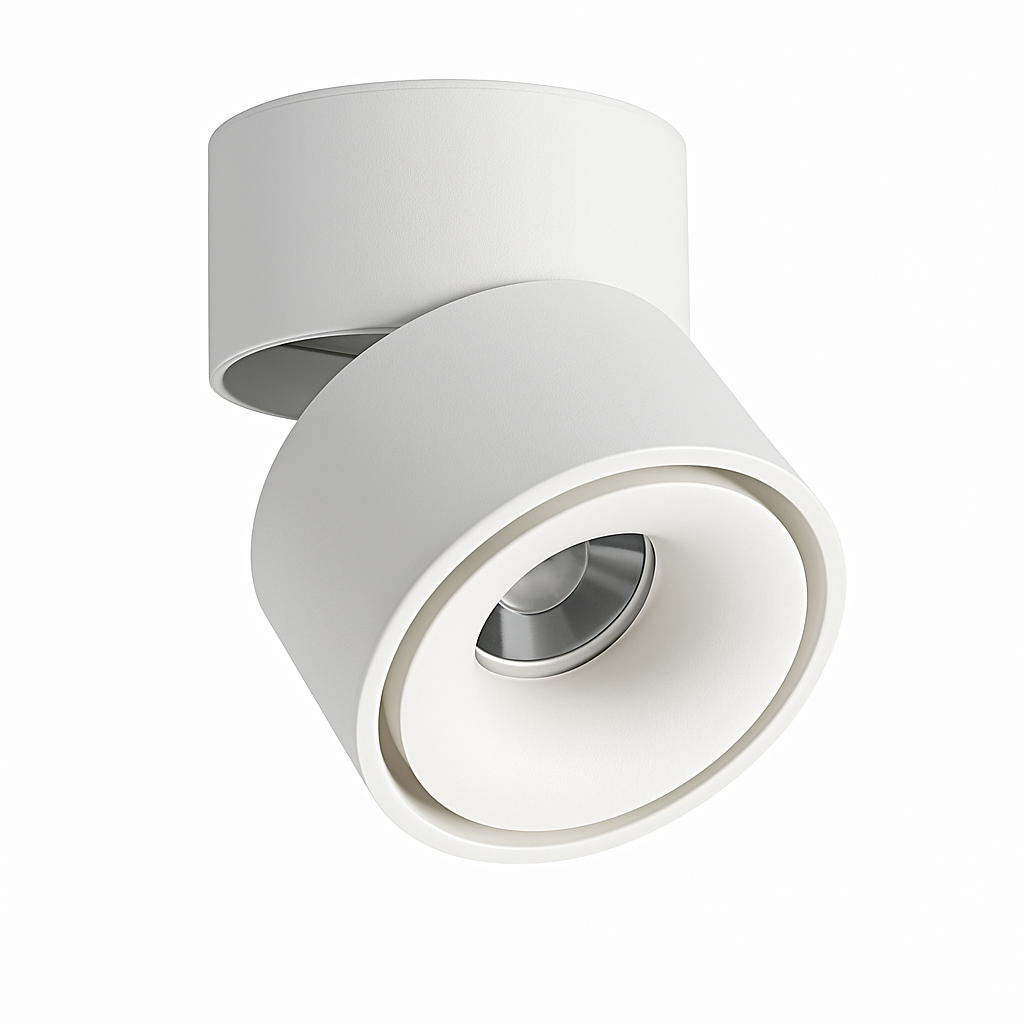 Spot LED de plafond orientable, montage en saillie rond – Intensité variable, finition dépolie, usage polyvalent