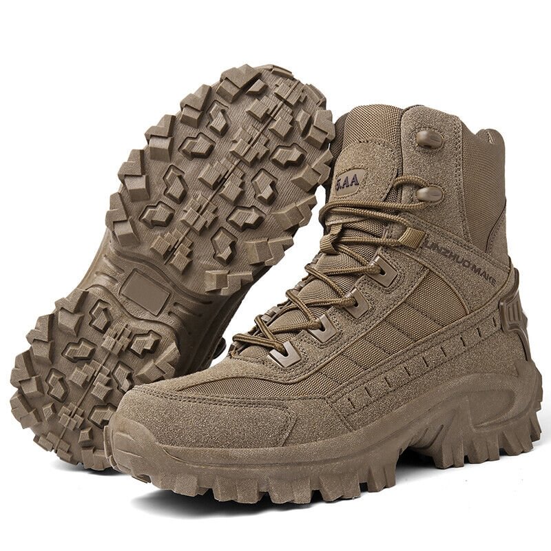 Men's All-Season Tactical Work Boots Waterproof Suede Ankle Support Non-Slip Hiking Boots for Outdoor Work Camping Hunting