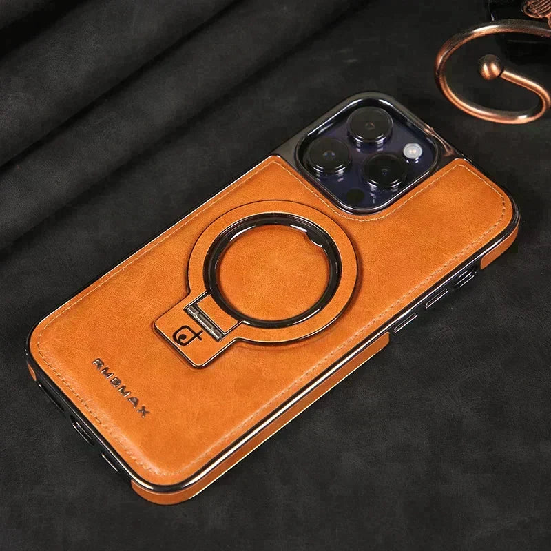Étui en cuir premium pour iPhone avec support intégré pour une visualisation mains libres