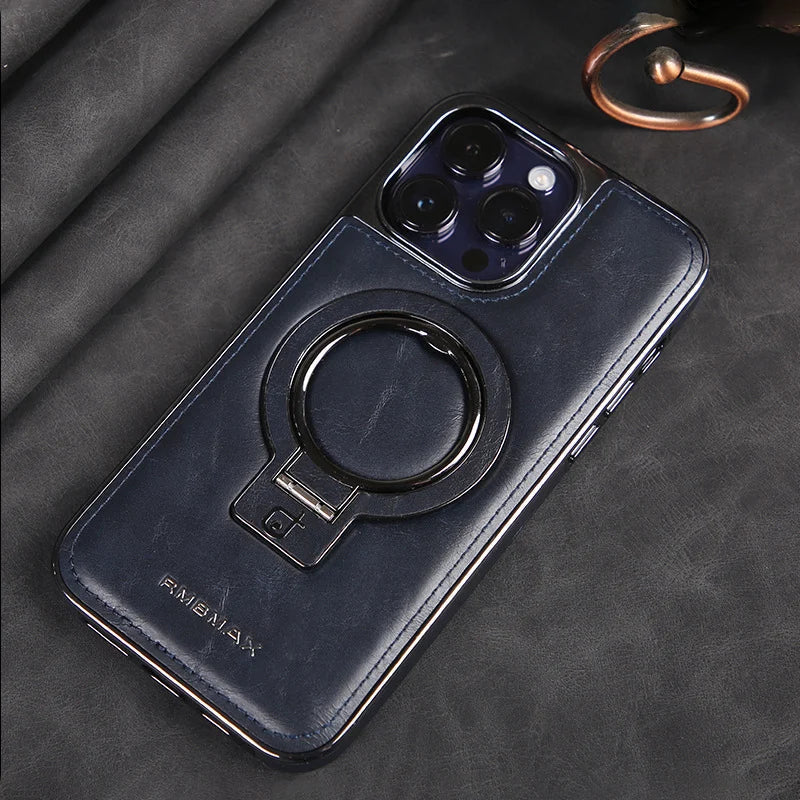 Étui en cuir premium pour iPhone avec support intégré pour une visualisation mains libres