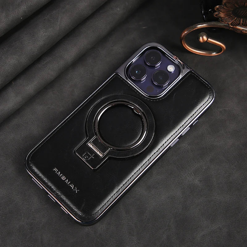 Étui en cuir premium pour iPhone avec support intégré pour une visualisation mains libres