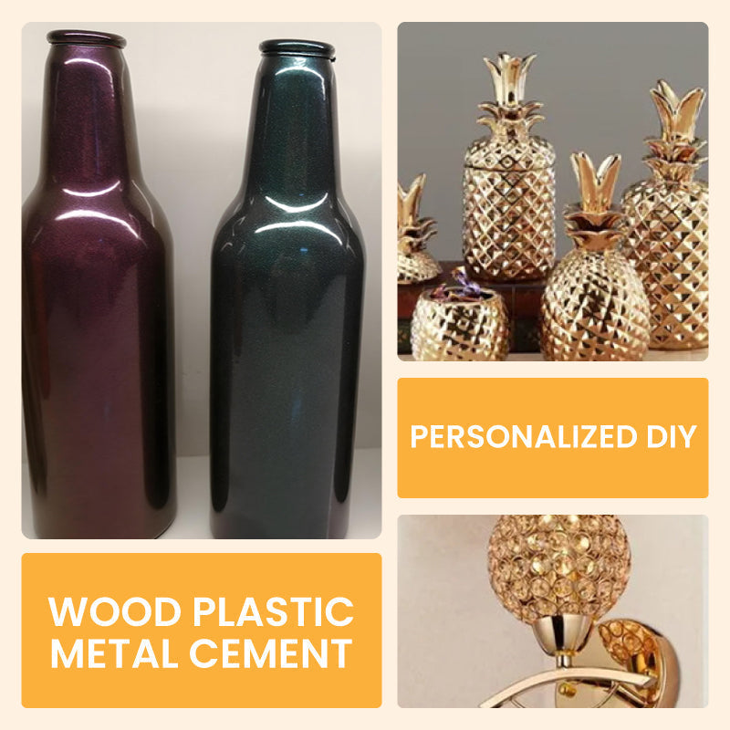 Water-Based Metallic Paint Gold & Silver Leafing Effect for Furniture DIY Craft Projects Interior Decoration Non-Toxic Spray Brush Roller