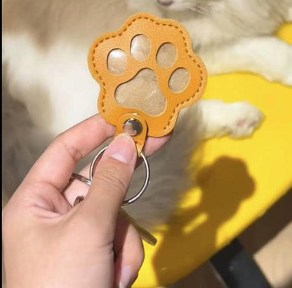 Genuine Leather Pet Memorial Keychain with Embossed Paw Print for Dog & Cat Lovers