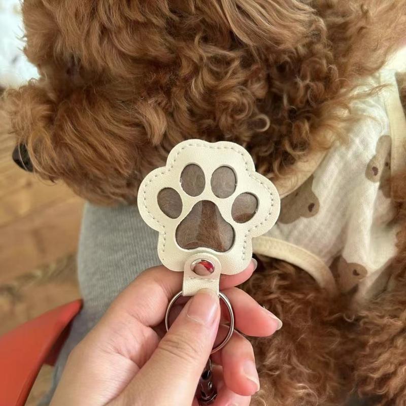Genuine Leather Pet Memorial Keychain with Embossed Paw Print for Dog & Cat Lovers
