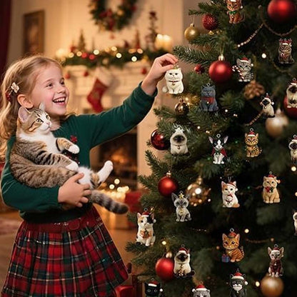 Holiday Countdown Calendar with 24 Festive Feline Ornaments – Acrylic Cat Figurines for Christmas Decoration, Tree Hanging Decor, Mantel