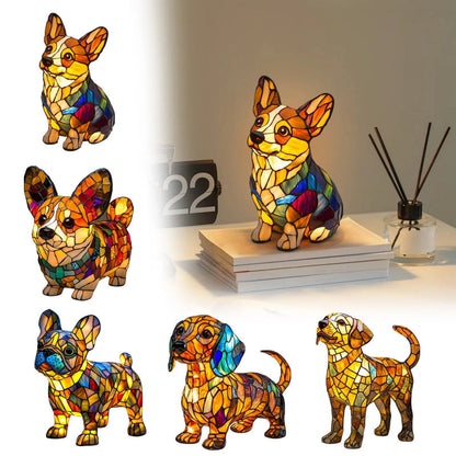 Art pour chiot | Lampe de bureau LED avec éclairage anti-éblouissement et design unique en résine pour une ambiance chaleureuse