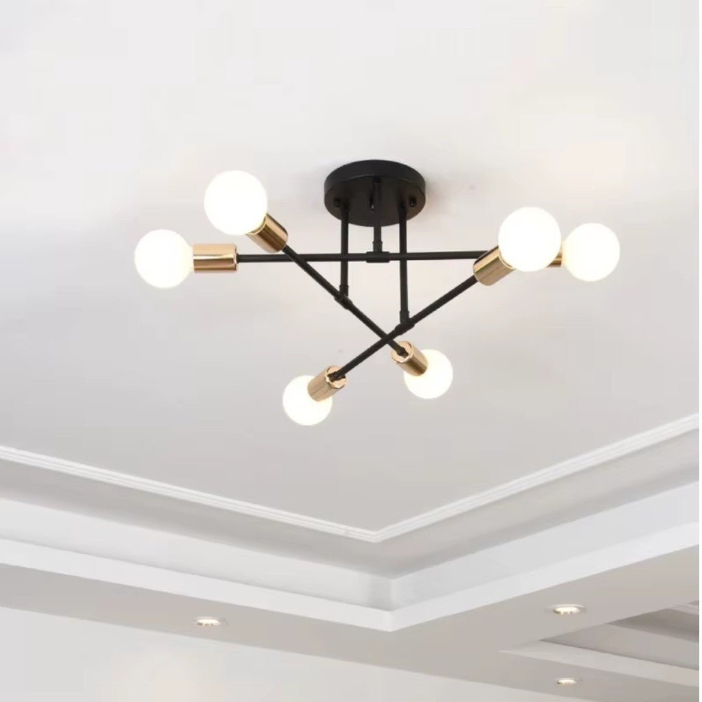 Mid-Century Starburst Flush Mount Ceiling Light | E27 Multi-Arm Modern Fixture for Living Room & Bedroom | 4, 6 or 8 Bulb Configuration