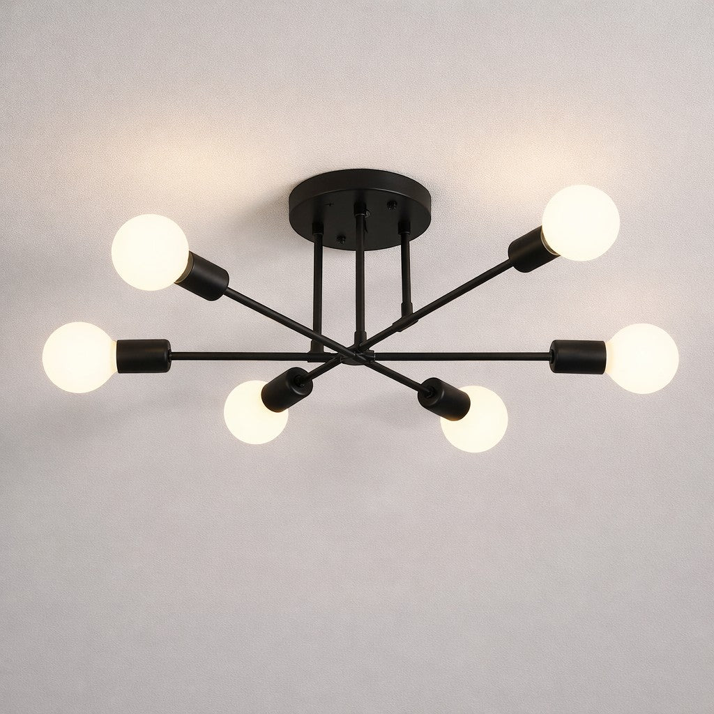 Mid-Century Starburst Flush Mount Ceiling Light | E27 Multi-Arm Modern Fixture for Living Room & Bedroom | 4, 6 or 8 Bulb Configuration