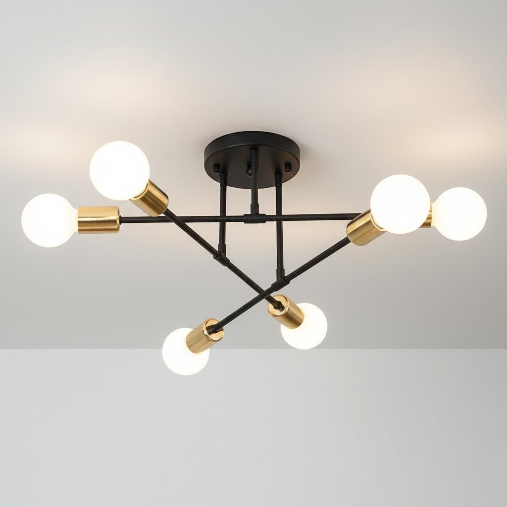 Mid-Century Starburst Flush Mount Ceiling Light | E27 Multi-Arm Modern Fixture for Living Room & Bedroom | 4, 6 or 8 Bulb Configuration